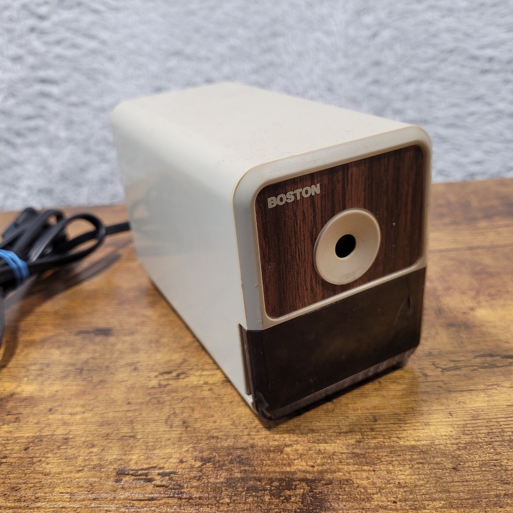 Boston Electric Pencil Sharpener Woodgrain Model 18 Vintage Desk Office TESTED *